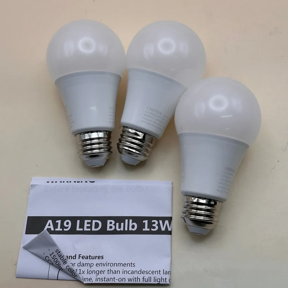 Set of 3 DEGNJU A19 LED Light Bulbs 100W Equivalent 2700K Soft White, 1500